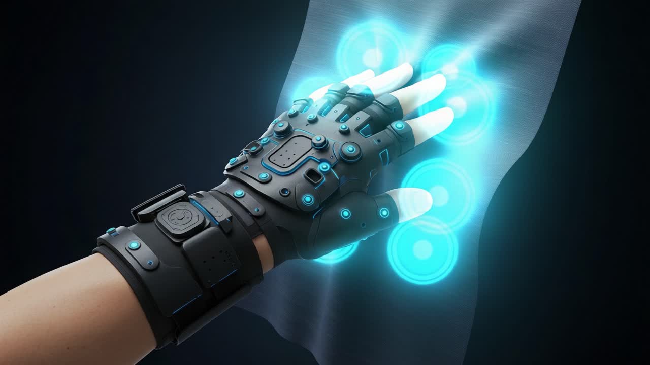 Advanced Haptic Glove Technology: A Demonstration of Touch Sensation and Interaction with Responsive Surfaces in a Futuristic Setup