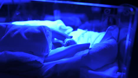 recién nacido frágil en una incubadora neonatal