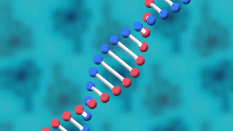 animación de una cadena de adn girando sobre un fondo azul
