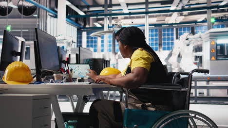 vertical video photovoltaics factory engineer wheelchair user improving solar panels