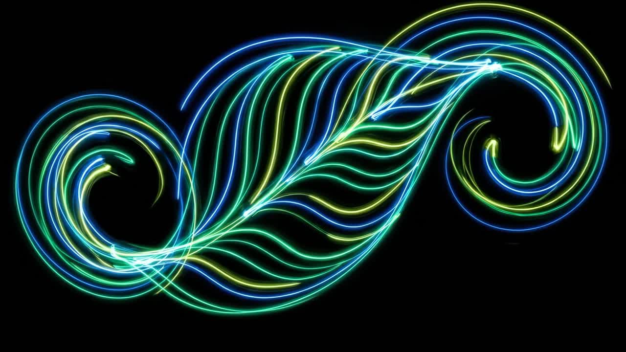 Scie luminose al neon astratte che formano un motivo organico su nero