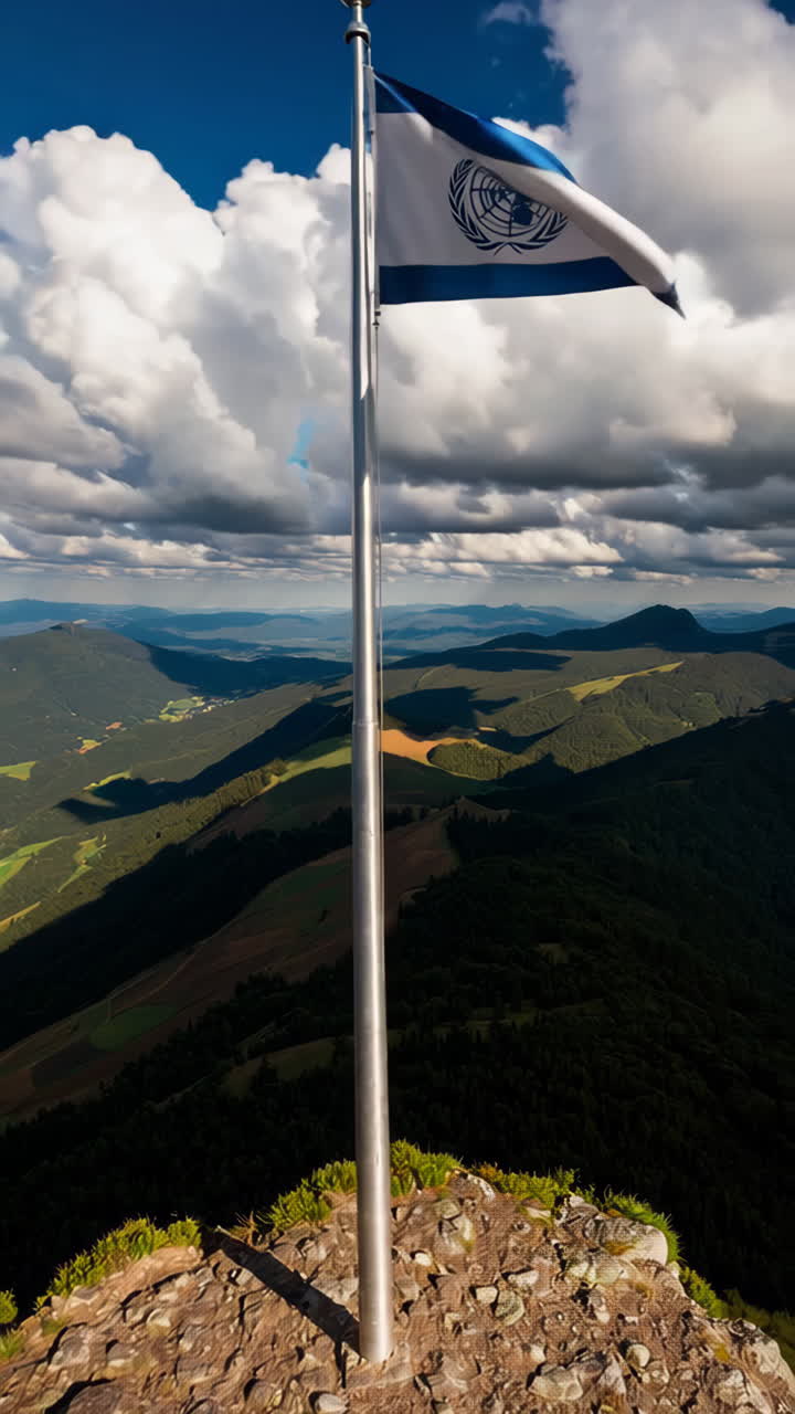 United Nations Flag on Mountain Summit
