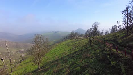 beautiful green landscape in the mountains, trekking trail