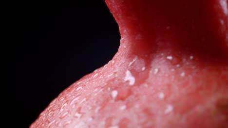 closeup video of rotating wet pomegranate on black background