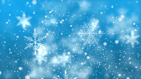 animation of snowflakes and snow on blue background