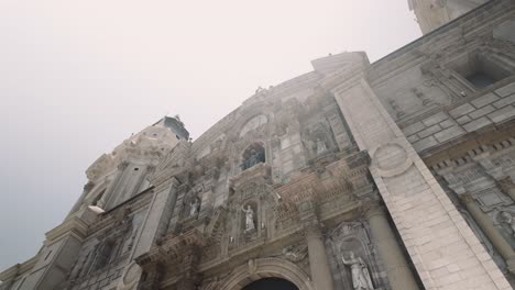 exterior facade of main entrance of lima cathedral in peru. - low angle shot