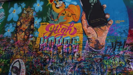 lennon wall, detail of the graffiti art, prague, czech republic