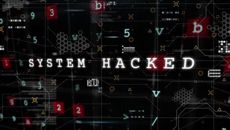 Animation of hacking text, markers and data processing over world map