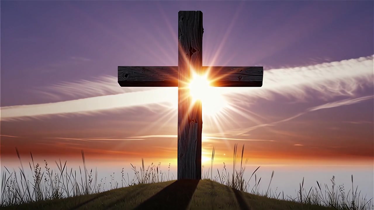 Croce Cristiana Luce Celestiale Sfondo per il Culto.