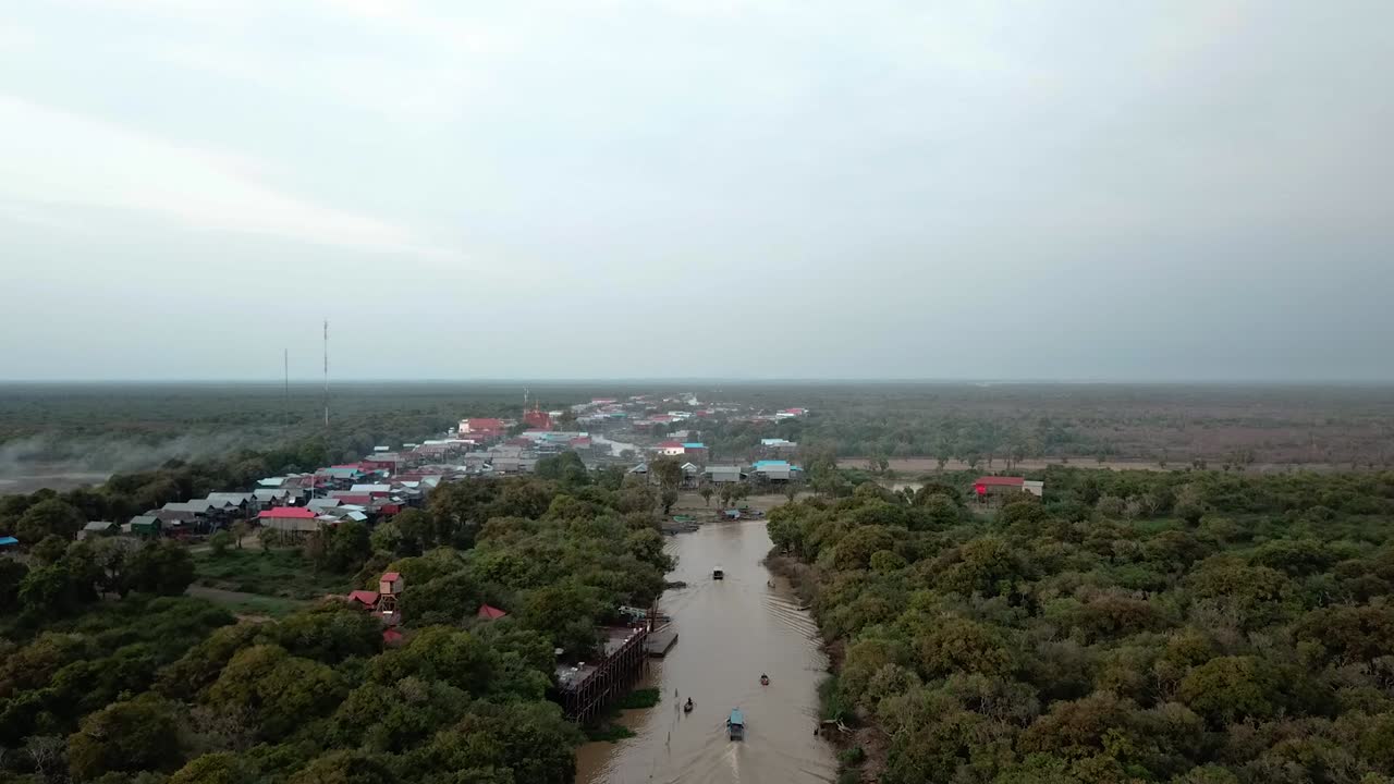 Aerial view of Cambodia floating village Kampong Khleang close to Siem Reap