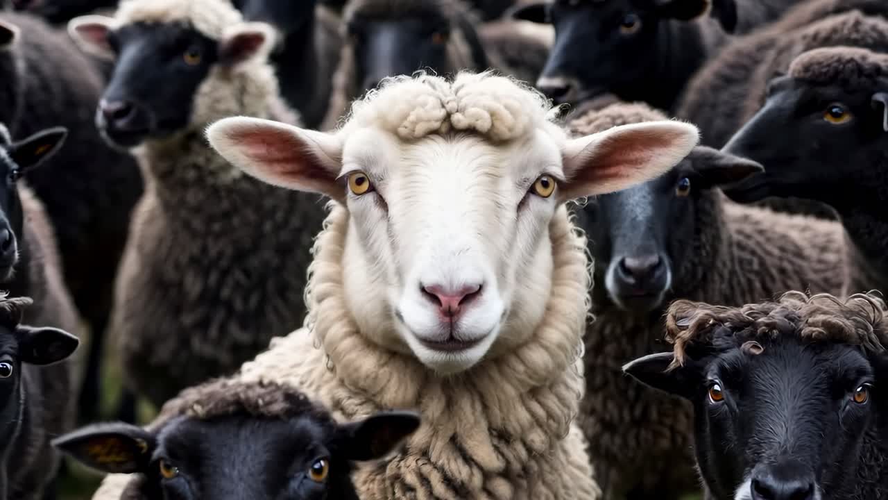 un rebaño de ovejas de pie uno al lado del otro en un campo