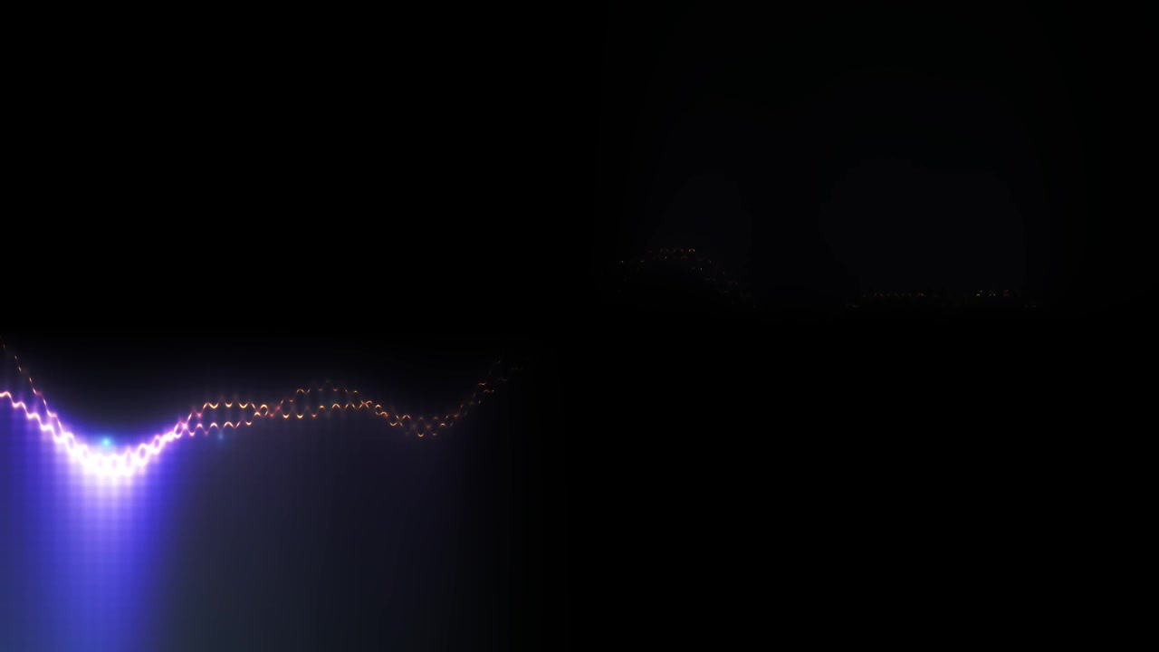 Equalizzatore audio dinamico a onde luminose astratte su sfondo nero