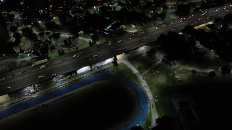 moving overhead aerial shot of the highway with traffic buenos aires
