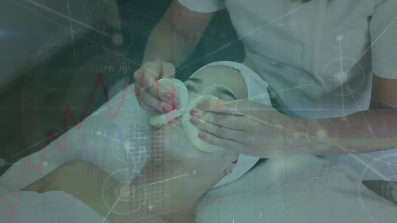 미용실에서 백인 여성에 대한 데이터 처리의 애니메이션