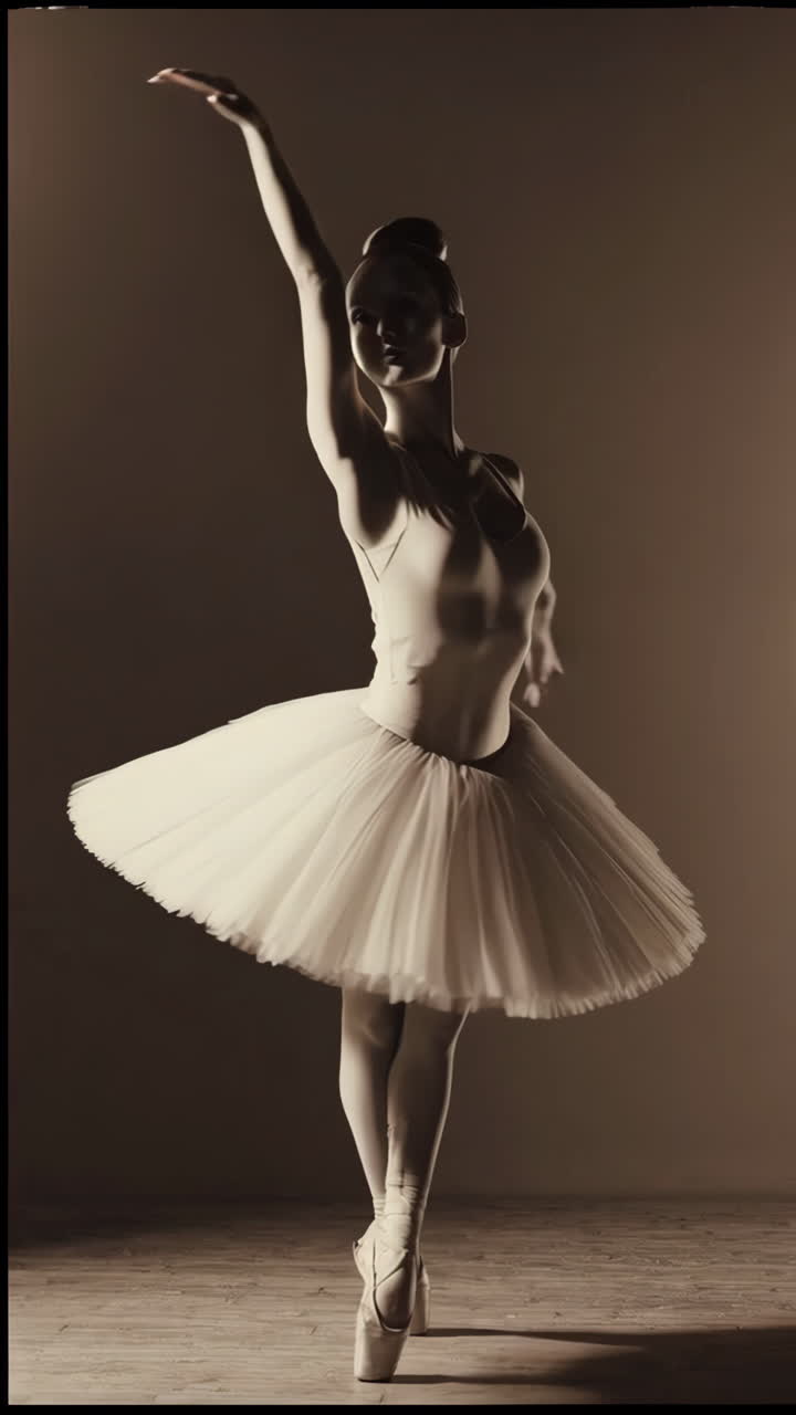 Elegant Ballerina in Sepia-Toned Performance