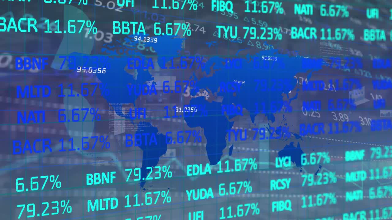 Animation of financial data processing over world map