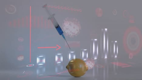 coronavirus digital interface against syringe in lemon