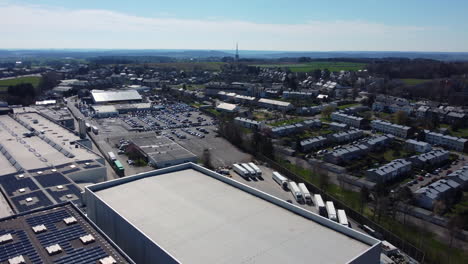 aerial view of a town with industrial and residential areas