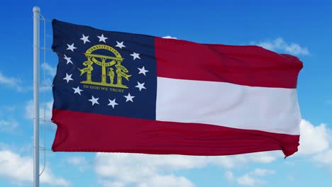 georgia flag waving in the wind, blue sky background. 4k