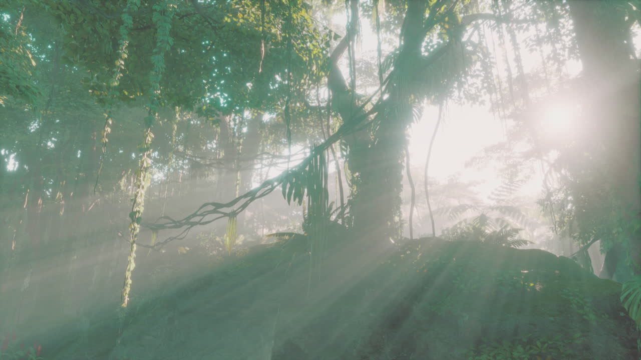 foto dentro de una selva cubierta de musgo verde brillante