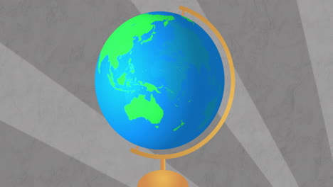 animación de globo giratorio con rayos de luz sobre fondo gris