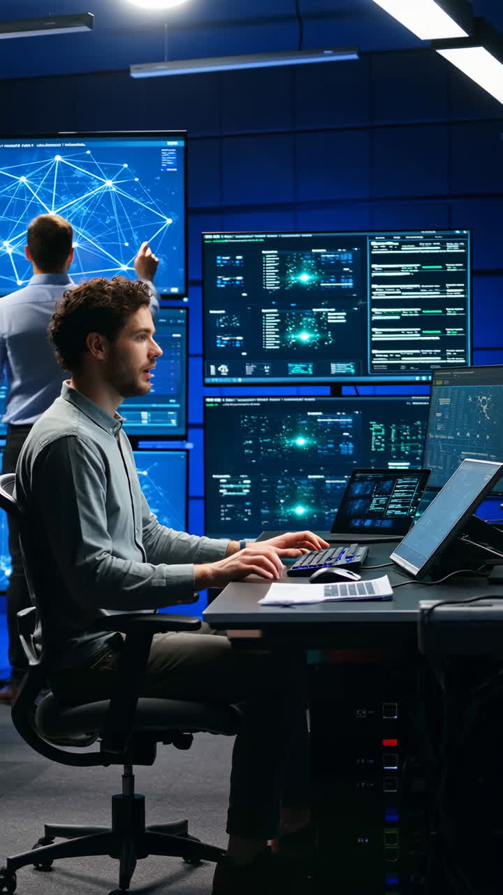 IT Professionals Working in a High-Tech Control Room