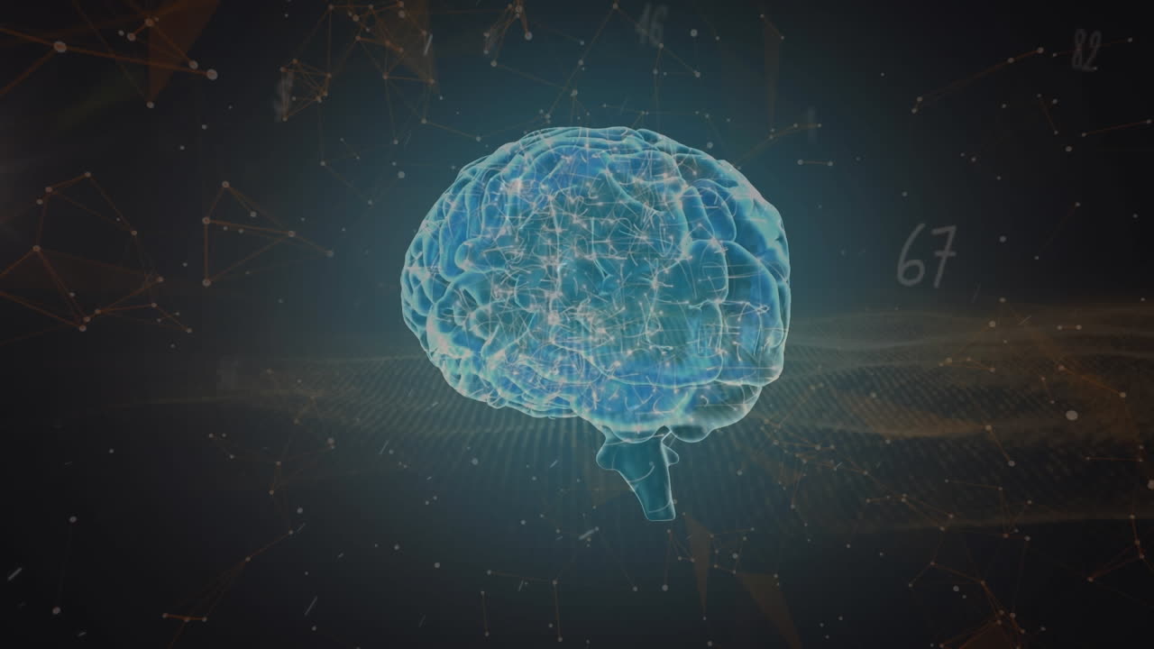 인간의 뇌 회전의 애니메이션과 연결 네트워크로 데이터 처리가