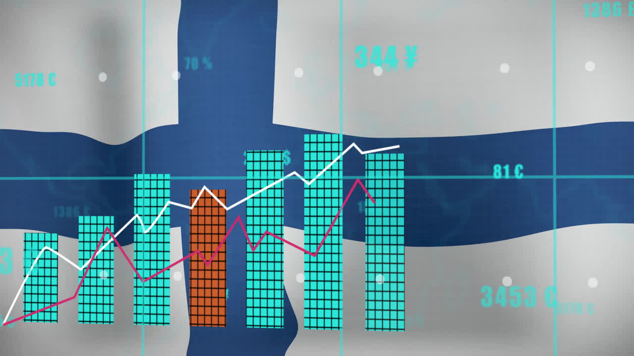 анимация диаграмм над флагом финляндии и обработка данных