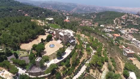 Orbit-Shot-Of-Unique-Old-Medieval-Hightower-Castle,-Baissour-Village,-Lebanon