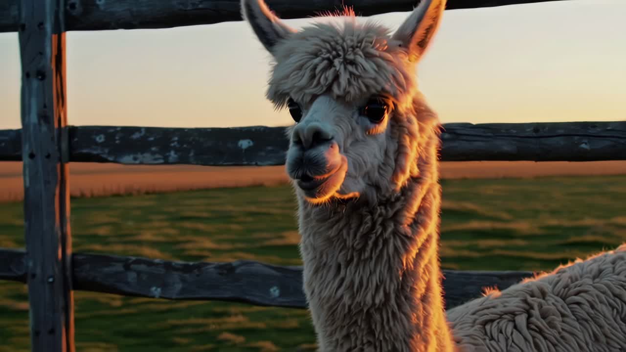 la alpaca esponjosa al atardecer
