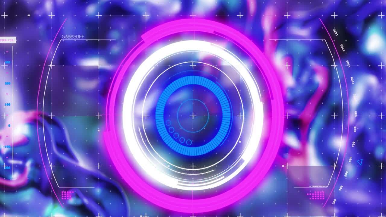 animación del escaneo del alcance y el procesamiento de datos sobre un líquido púrpura brillante