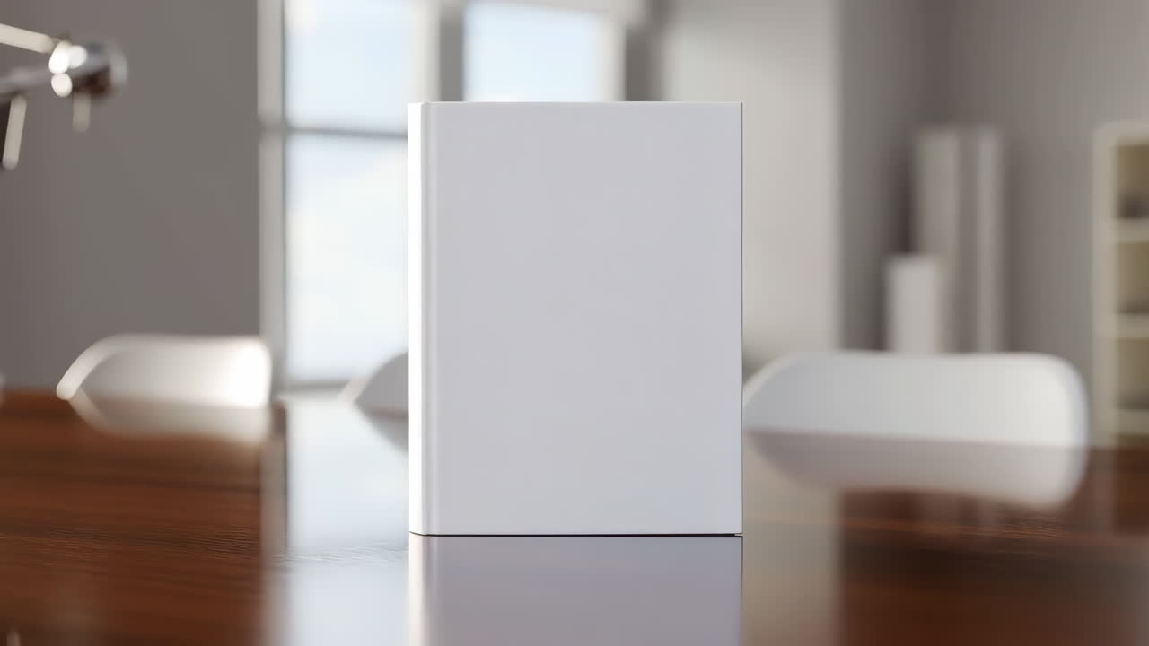 Blank White Book Mockup on a Wooden Office Table