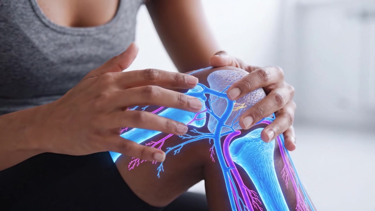 A Woman Examining Her Painful Knee: An Insight into Joint Health and Anatomy with a Focus on the Knee's Internal Structure in a Healing Context