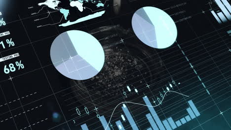 interacting with screen, business person viewing financial data and animated pie charts