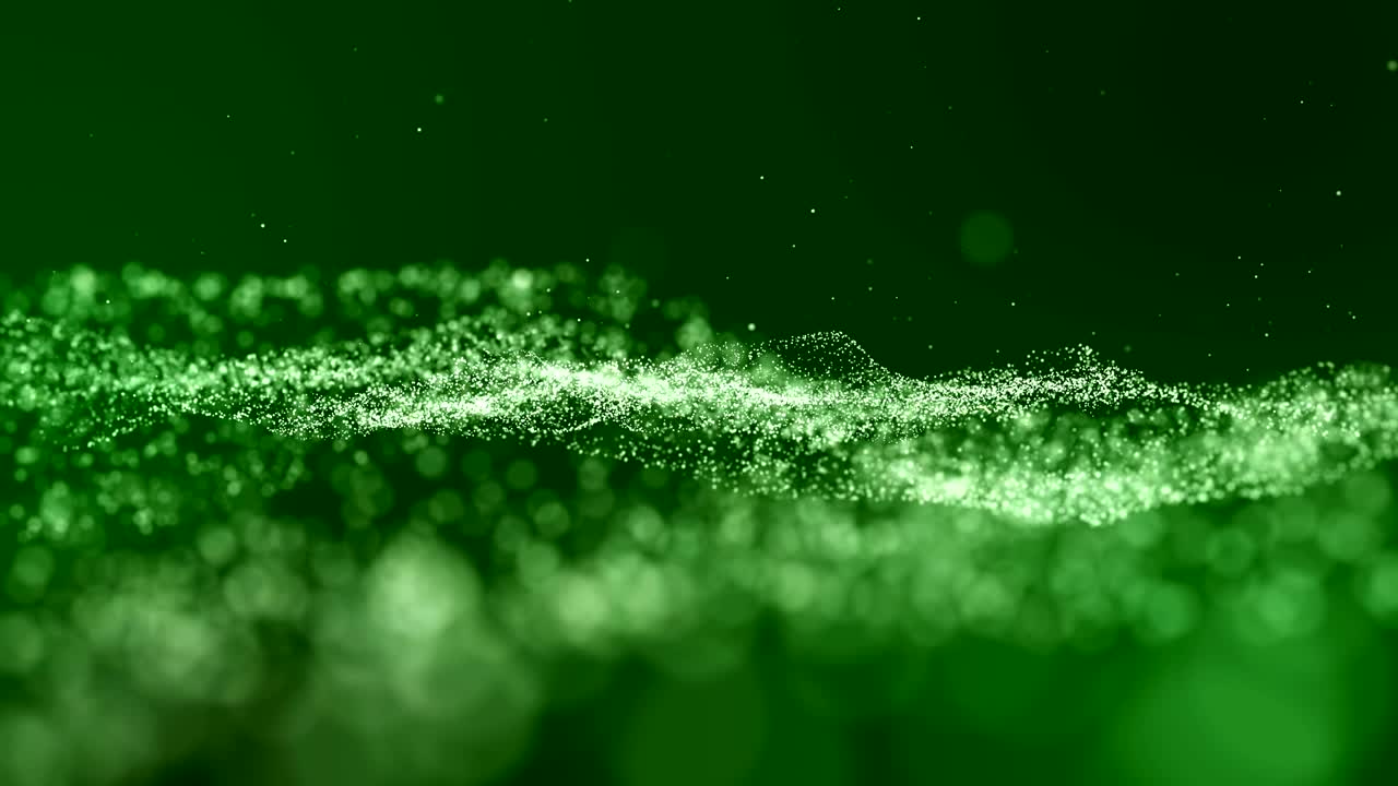 모션 추상적인 배경: 사각형, 원, 하 녹색 이동 및 박이는 입자, 보케의 배경.