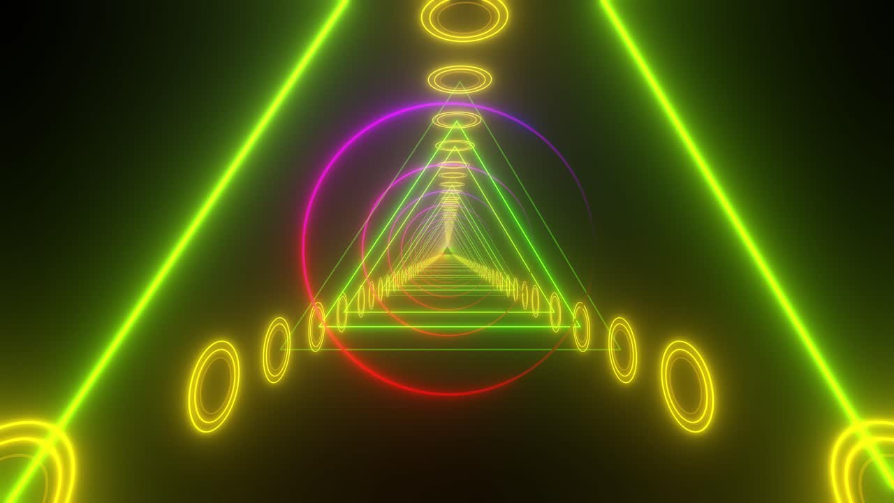 tunnel al neon con forme geometriche