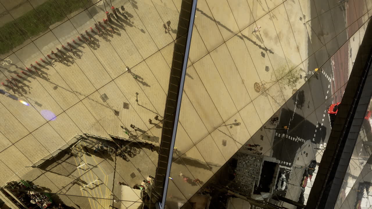 Timelapse of the encants second hand market with gloden reflecting roof in barcelona