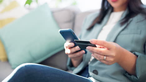 Closeup,-home-and-woman-with-a-smartphone