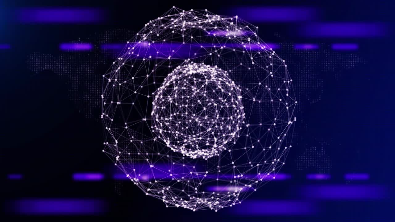 Animazione in loop 4K di connessione di rete globale e connessioni di dati.