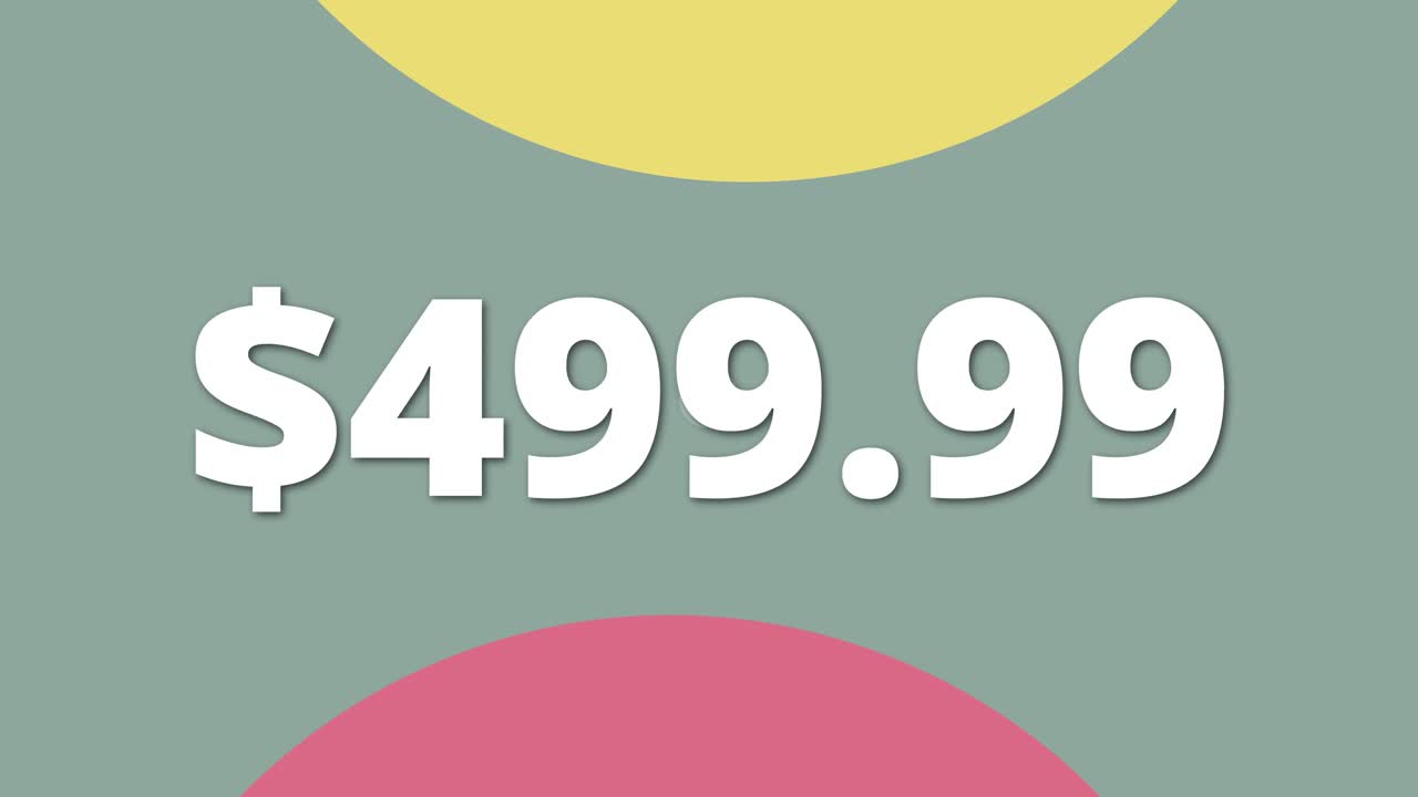 Short animated video showing a colorful price tag at 499.99 Perfect for digital ads, ecommerce promotions, and retail marketing
