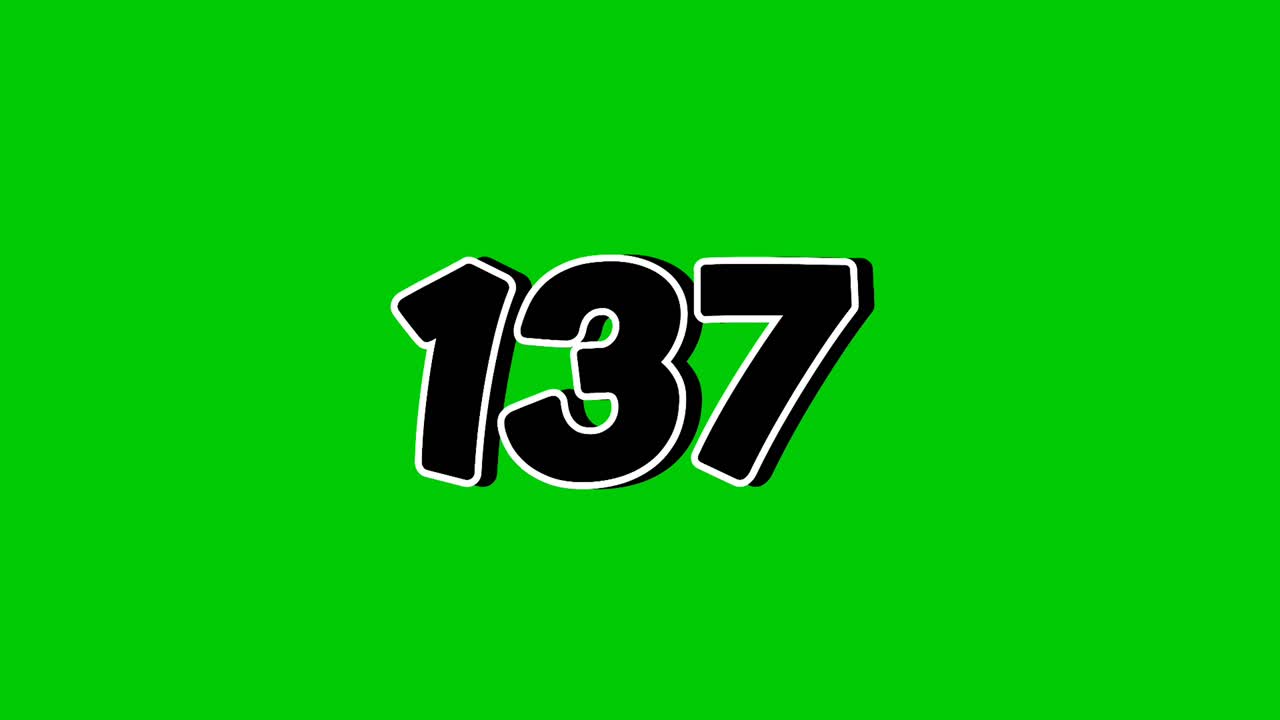 Number 137 Reveal Animation with Smoke Effect on Green Screen Black Cartoon Style Motion Graphic video Element