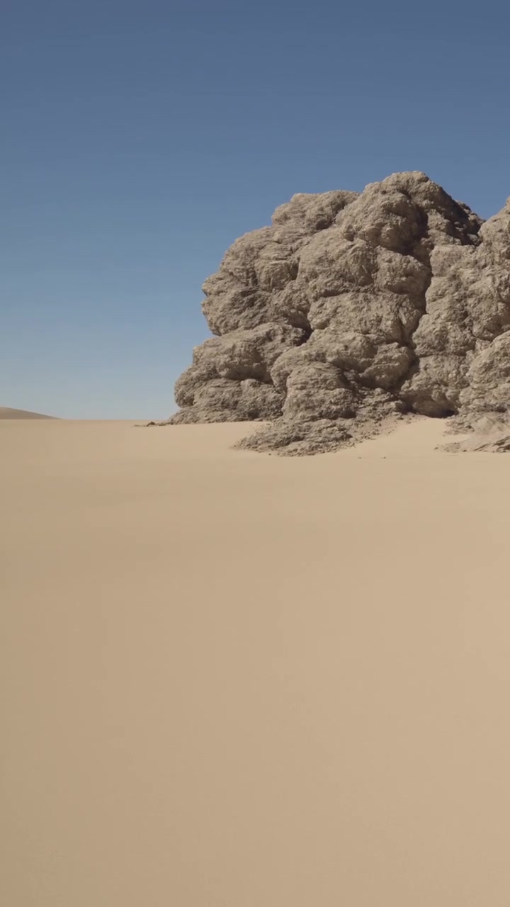 Felsformation in sandiger Wüste unter klarem blauem Himmel am Tag