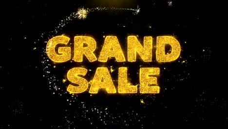 grand texte de vente sur l'affichage de feux d'artifice de particules d'or.