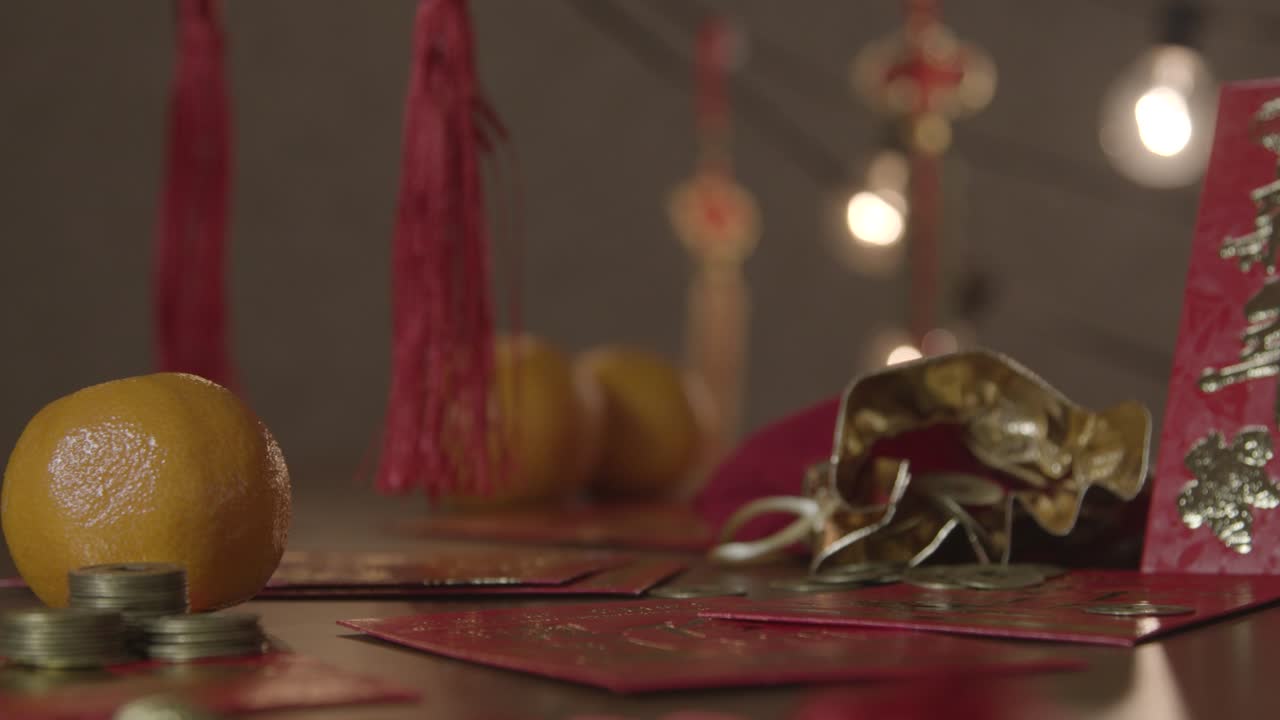 tiro deslizante de bolsillos y monedas rojas del año nuevo chino