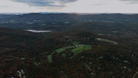 Panoramic-Aerial-View-Of-Killington-Mountain-Golf-Resort-during-fall-colors-In-Rutland-County,-Vermont,-United-States