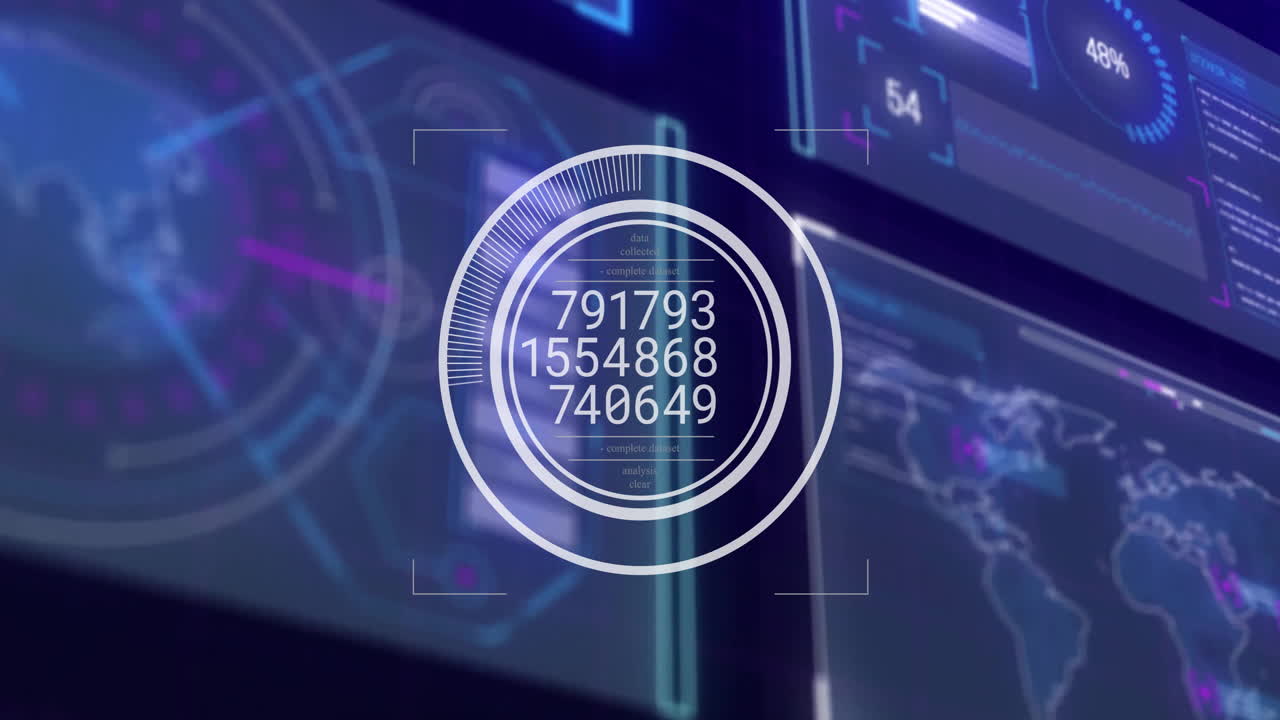 animación del procesamiento de datos con escaneo de alcance sobre fondo negro