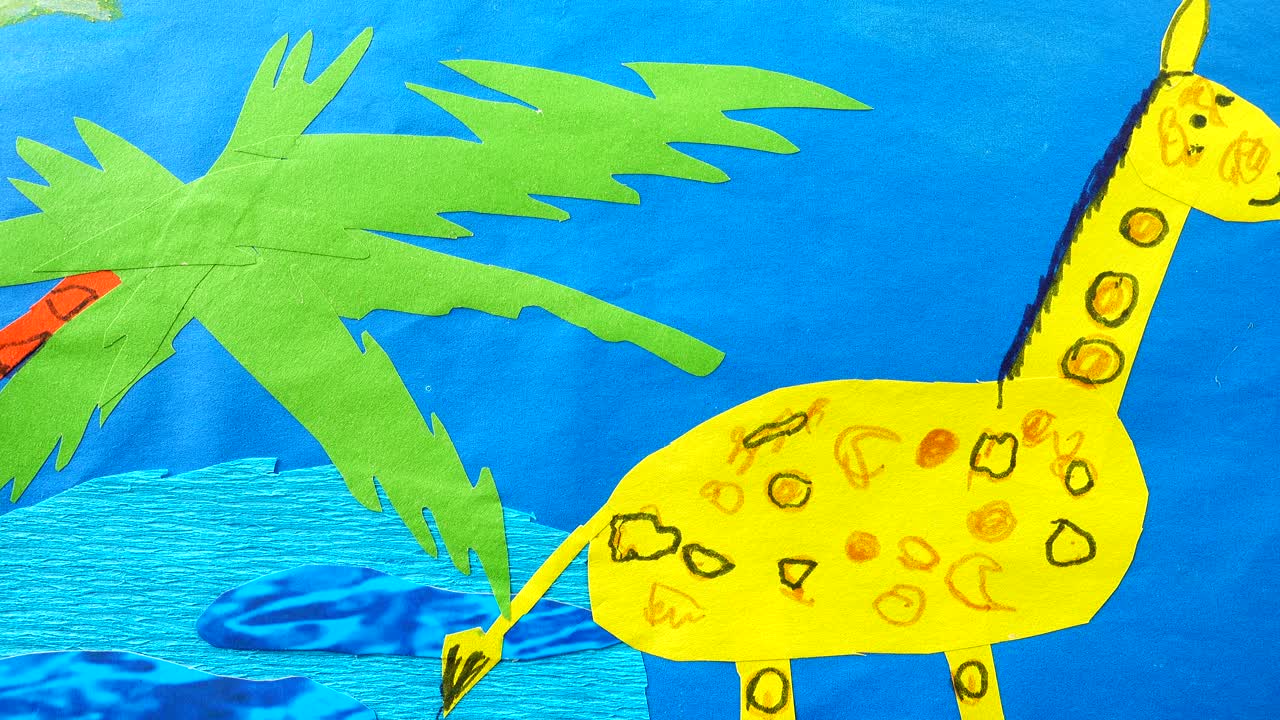 The drawing of a giraffe in Africa