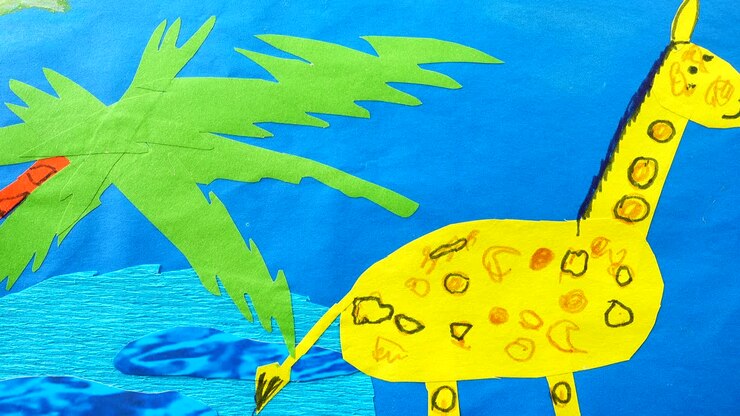 The drawing of a giraffe in Africa
