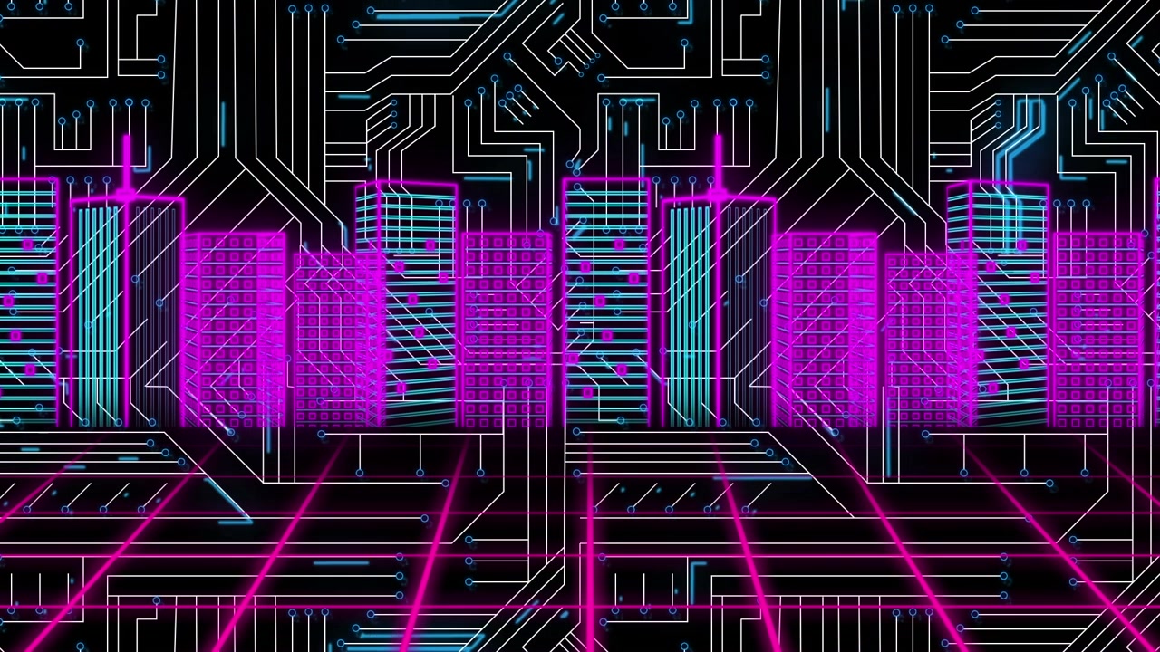 Animation eines Verbindungsnetzwerks über einer digitalen Stadt
