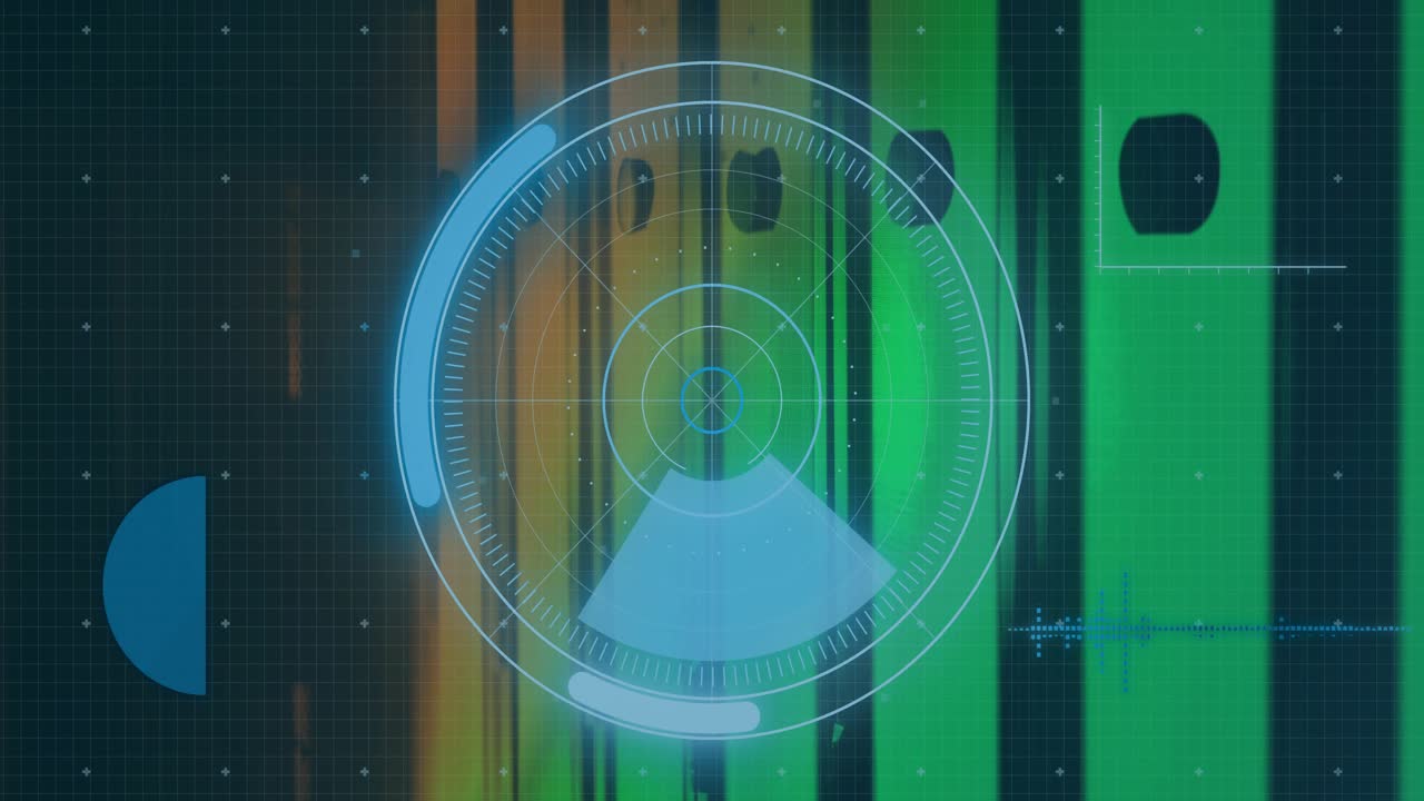 On scan pulse HUD rotating wedge, filling arc, shrinking pie, pulsing bars, showing live analytics